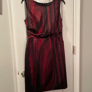 Tahari Red and Black Satin Stripe Midi Dress